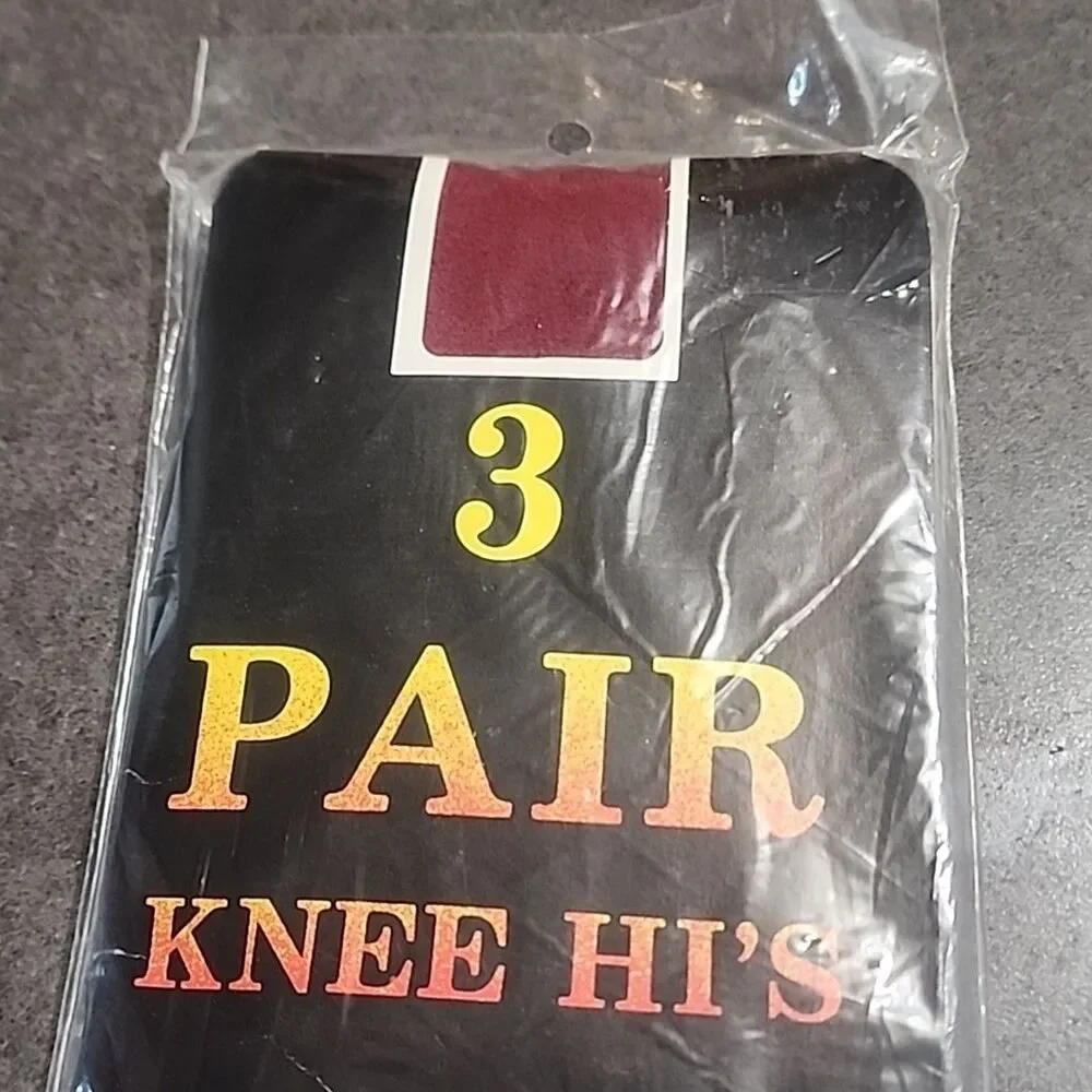 Vintage 1980s Knee Hi's 3 Pair Burgundy NEW Marathon USA Nylon